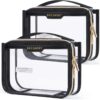 BAGSMART TSA Approved Toiletry Bag, Clear Travel Toiletry Bag, Makeup Cosmetic Pouch Bag for Women Quart Size Compliant Bag Organizer for Travel Essentials (Black Pack of 2, Pack of 2-new model)