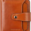 BOSTANTEN Leather Wallets for Women RFID Blocking Zipper Pocket Small Bifold Wallet Card Case Brown