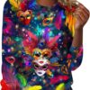 Carnival Outfit for Women Trendy Mardi Gras Mask Printed Long Sleeve Shirts Casual New Orleans Fat Tuesday Tee Shirt