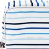 Draper James Striped Cosmetic Bag, Zippered Travel Makeup Pouch with Interior Organization and Outside Pockets, Blue Stripe