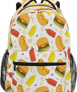 Dussdil Hamburg Hot Dog Kid’s Backpack Boys Girls Backpacks 16 inch Casual Daypack Back Pack Bag with Adjustable Shoulder Strap Zipper Travel Bags