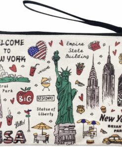 Girls & Women Large Canvas Purse Fashion Cute New York Souvenir Zipper Pouch Travel Cosmetic Bag Hand Bag Makeup Purse (JP-330149B)