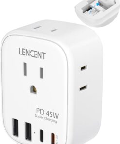 LENCENT European Travel Plug Adapter, PD 45W Type C Foldable Power Plug with 4 Outlet, USB Fast Charger Adaptor, Travel Essentials for US to Most of Europe EU Spain Italy France, Cruise Ship Approved