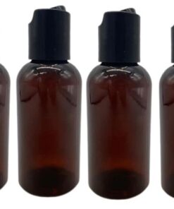 Natural Farms 2 oz Plastic Amber Boston BPA FREE – Boston Bottles – 8 Pack Empty Refillable Containers – Essential Oils – Hair – Black Smooth Disc Caps – Made in the USA