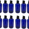 Natural Farms 8 oz Blue Boston Plastic Bottles -12 Pack Empty Bottle Refillable – BPA Free – Essential Oils – Aromatherapy | Black Flip Top Snap Cap – Made in the USA