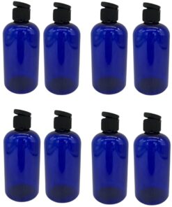 Natural Farms 8 oz Blue Boston Plastic Bottles -12 Pack Empty Bottle Refillable – BPA Free – Essential Oils – Aromatherapy | Black Flip Top Snap Cap – Made in the USA