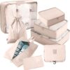 Packing Cubes for Travel, AVITORO 8 Pcs Travel Suitcases Lightweight Essential Bag with Toiletries Clothes Shoes Cosmetics Toiletries, For 18-32” Luggage (Beige)