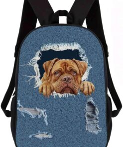 Retro Backpack Douge de Bordeaux Dog Pattern Jeans Blue Shoulder Bags Travel Laptop Backpack 17 Inch