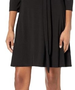 Star Vixen Women’s 3/4 Sleeve Faux Wrap Dress with Collar