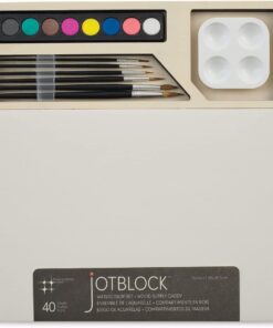 Three by Three jOTBLOCK Portable Watercolor Artistry Essentials Set: Quality Paper, Vibrant Watercolor Cakes, Brushes, and Palette (40 Sheets)