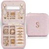 Vlando Travel Jewelry Organizer for Women, Travel Jewelry Organizer, Necklace Organizer Earrings Ring Organizer, Travel Christmas Gifts for Women Travel Essentials – Letter S, Pink
