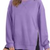 WIHOLL Women’s Oversized Lightweight Sweatshirt with Side Slit Zipper Soft Crew Neck Pullover Long Sleeve Tops 2024 Fashion