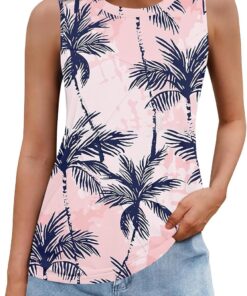 Womens Tank Tops Sleeveless Summer Shirts with Floral Print Gradient Vest Shirts Crew Neck Casual Flowy Tunic Blouses