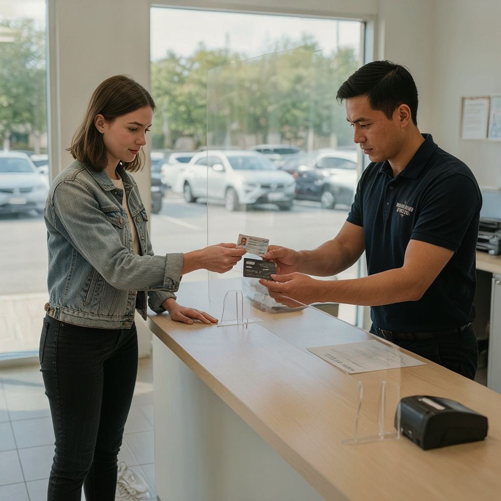 Young driver renting a car at the counter